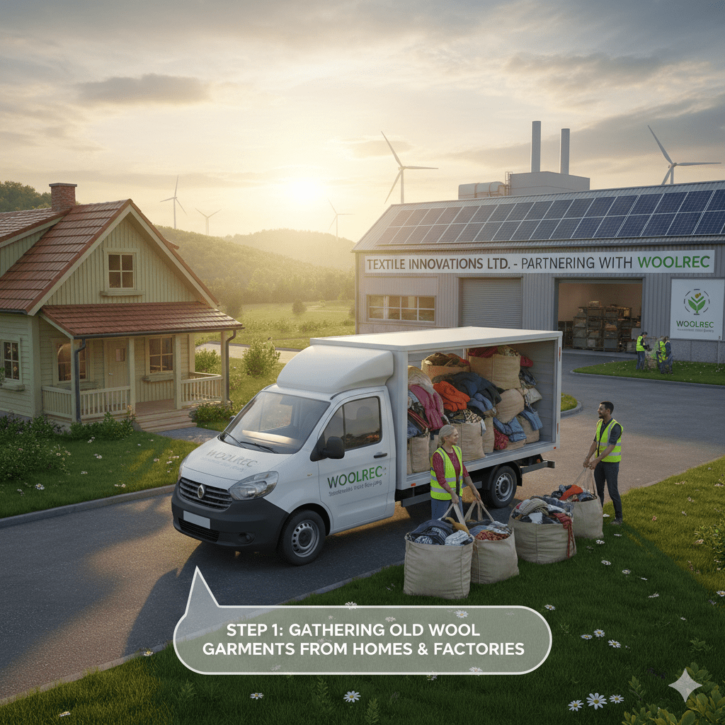 Collected old wool garments ready for recycling by Woolrec