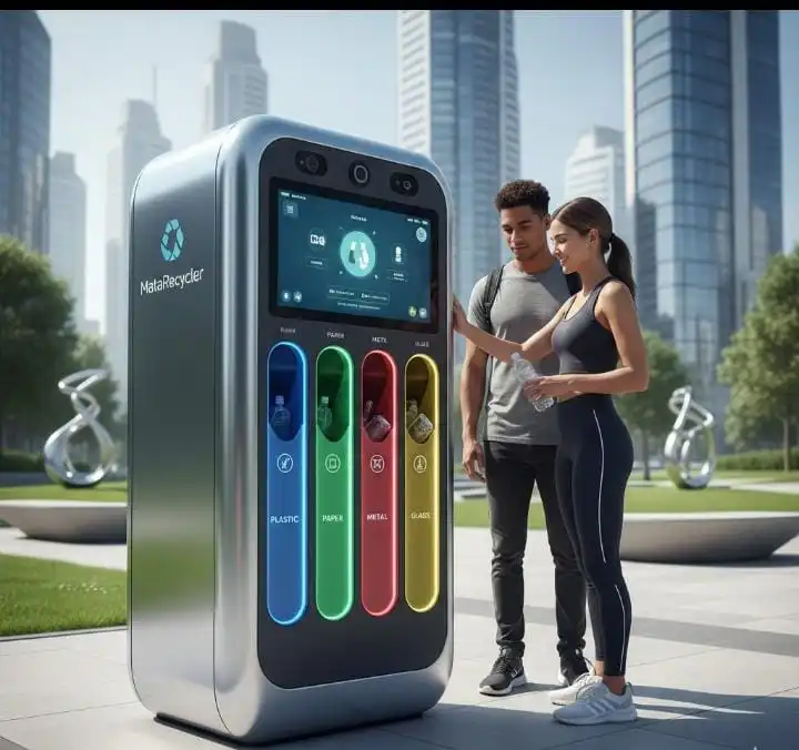 Confused person standing in front of recycling bins